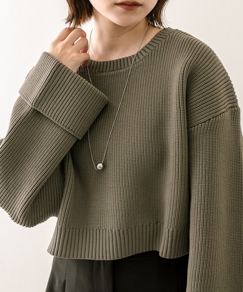 mline（エムライン）の「[mline]袖ロゴニット（ニット/セーター・レディース・ブルー/チャコールグレー/ベージュ/レッド・FREE）」の6枚目の写真
