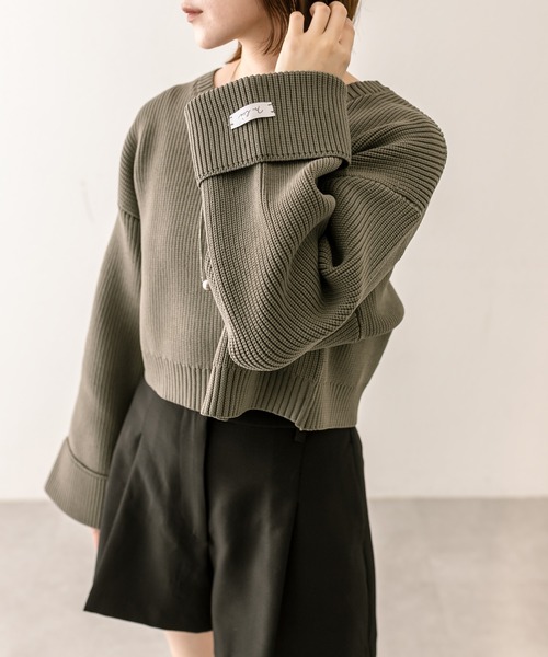 mline（エムライン）の「[mline]袖ロゴニット（ニット/セーター・レディース・ブルー/チャコールグレー/ベージュ/レッド・FREE）」の8枚目の写真