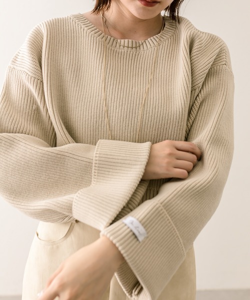 mline（エムライン）の「[mline]袖ロゴニット（ニット/セーター・レディース・ブルー/チャコールグレー/ベージュ/レッド・FREE）」の15枚目の写真