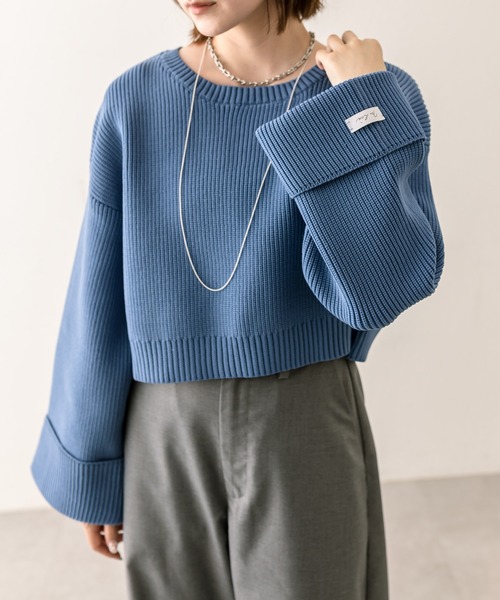mline（エムライン）の「[mline]袖ロゴニット（ニット/セーター・レディース・ブルー/チャコールグレー/ベージュ/レッド・FREE）」の9枚目の写真