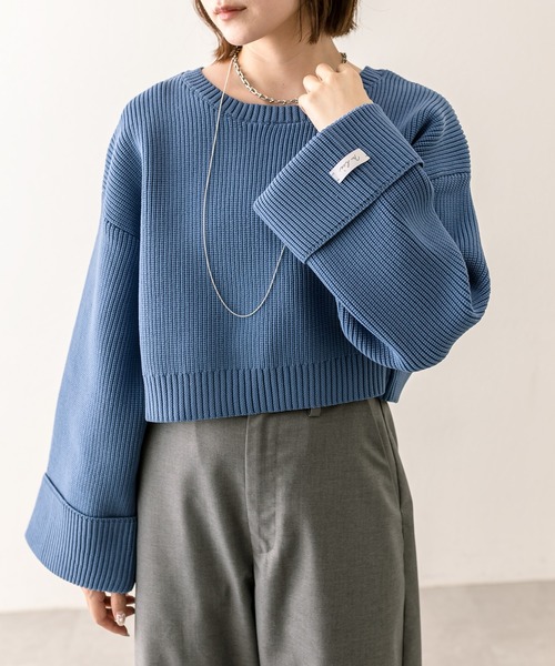 mline（エムライン）の「[mline]袖ロゴニット（ニット/セーター・レディース・ブルー/チャコールグレー/ベージュ/レッド・FREE）」の17枚目の写真