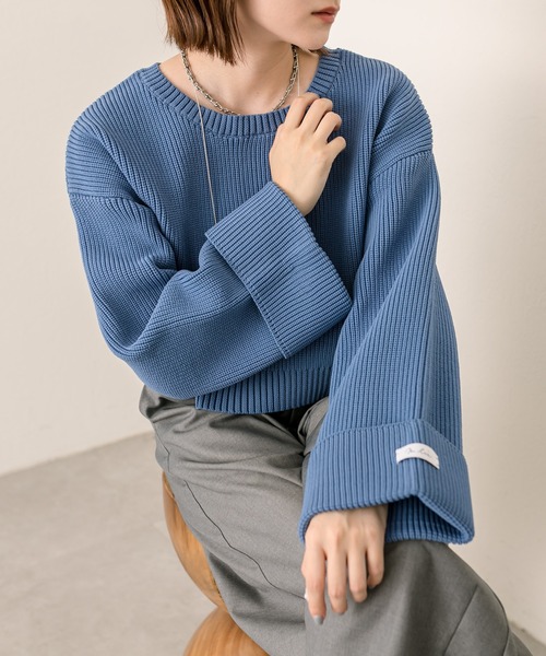 mline（エムライン）の「[mline]袖ロゴニット（ニット/セーター・レディース・ブルー/チャコールグレー/ベージュ/レッド・FREE）」の14枚目の写真