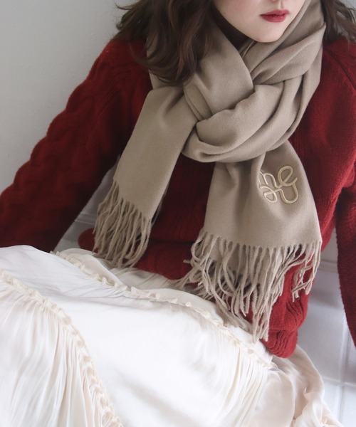 mellowneon（メロウネオン）の「ワントーン刺繍マフラー（マフラー・レディース・ホワイト/ピンク/ブラック/ベージュ/モカ/グレイッシュベージュ/グレー/ブラウン・FREE）」の16枚目の写真