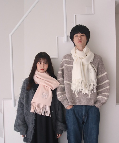 mellowneon（メロウネオン）の「ワントーン刺繍マフラー（マフラー・レディース・ホワイト/ピンク/ブラック/ベージュ/モカ/グレイッシュベージュ/グレー/ブラウン・FREE）」の21枚目の写真