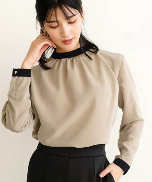 aquagarage（アクアガレージ）の「バイカラーギャザーブラウス（シャツ/ブラウス・レディース・アイボリー/ブラック/ライトグリーン/ベージュ・M/L）」の15枚目の写真