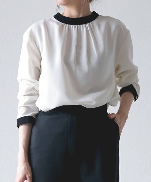 aquagarage（アクアガレージ）の「バイカラーギャザーブラウス（シャツ/ブラウス・レディース・アイボリー/ブラック/ライトグリーン/ベージュ・M/L）」の18枚目の写真