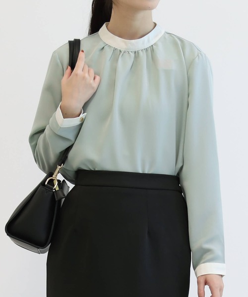 aquagarage（アクアガレージ）の「バイカラーギャザーブラウス（シャツ/ブラウス・レディース・アイボリー/ブラック/ライトグリーン/ベージュ・M/L）」の19枚目の写真