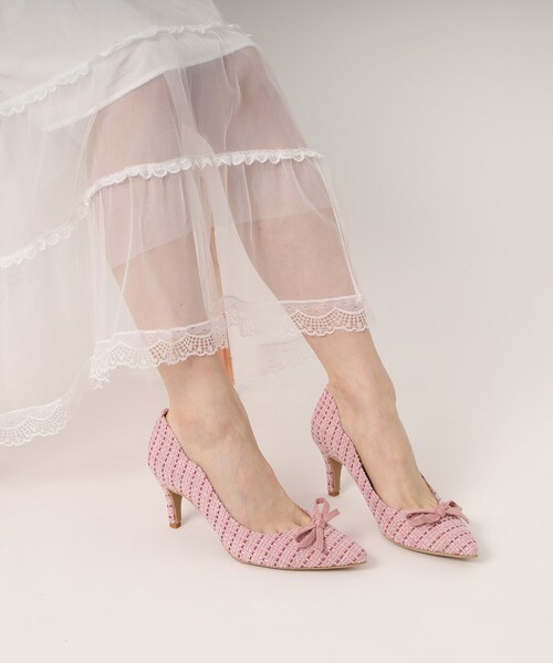 ESPERANZA（エスペランサ）の「◆飾りリボンヒールツイードパンプス 結婚式二次会 パーティー（パンプス・レディース・ブラック系2/ピンク系7・22.5cm/23.5cm/24.5cm/23.0cm/24.0cm）」の9枚目の写真