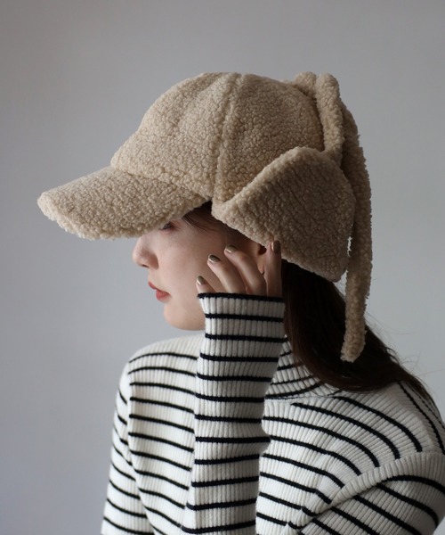 Riberry（リベリー）の「ボアフライトキャップ（ハット・レディース・ホワイト/チャコールグレー/ブラック/ベージュ・FREE）」の4枚目の写真