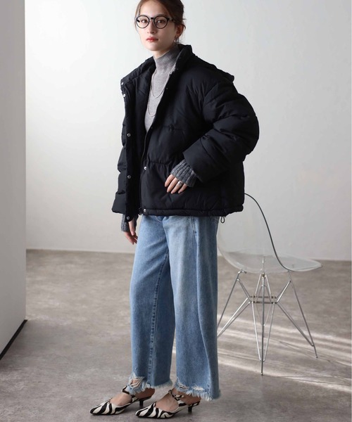 TRIANGLE PALETTE（トライアングルパレット）の「フード付き 中綿ジャケット（ダウンジャケット/コート・レディース・モカ/ライトベージュ/ブラック・FREE）」の7枚目の写真