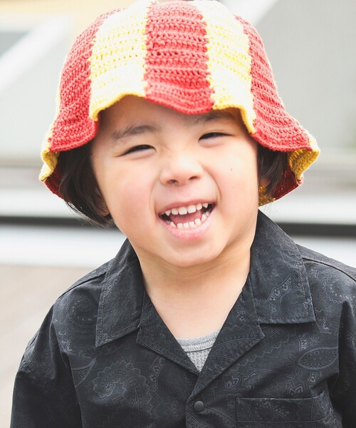 B:MING by BEAMS(ビーミングバイビームス)の「B:MING by BEAMS / ストライプ クロシェ ハット(ハット・キッズ・グリーン/レッド・ONE SIZE)」の1枚目の写真