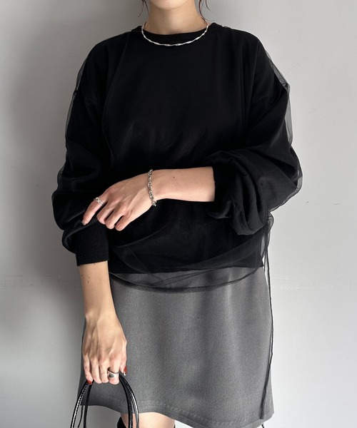 COLLAGE GALLARDAGALANTE(コラージュガリャルダガランテ)の「チュールドロストコンビニット/WEB限定(ニット/セーター・レディース・アイボリー/ブラック・FREE)」の2枚目の写真