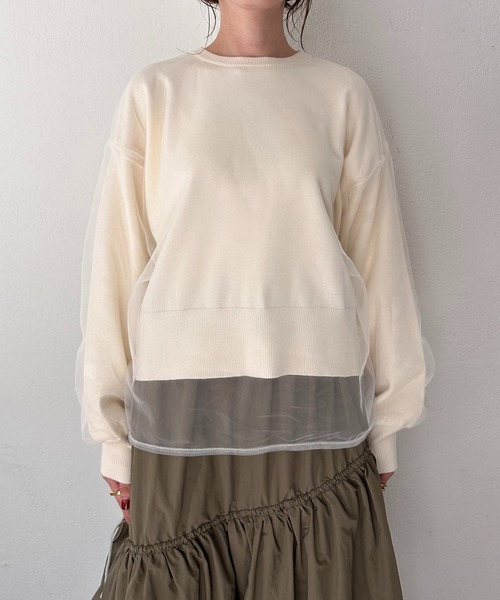 COLLAGE GALLARDAGALANTE(コラージュガリャルダガランテ)の「チュールドロストコンビニット/WEB限定(ニット/セーター・レディース・アイボリー/ブラック・FREE)」の19枚目の写真