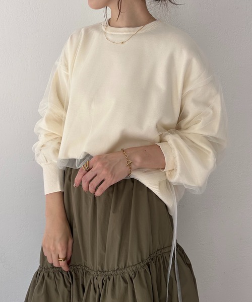 COLLAGE GALLARDAGALANTE(コラージュガリャルダガランテ)の「チュールドロストコンビニット/WEB限定(ニット/セーター・レディース・アイボリー/ブラック・FREE)」の4枚目の写真