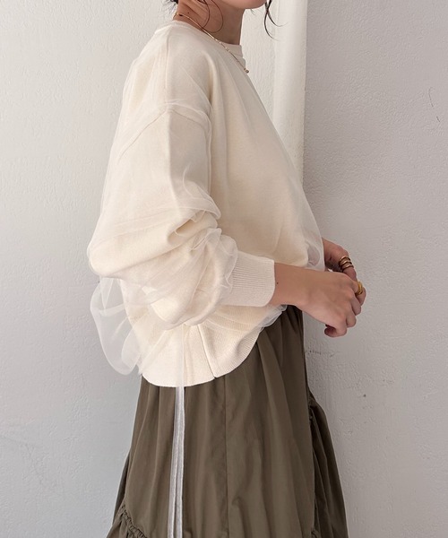 COLLAGE GALLARDAGALANTE(コラージュガリャルダガランテ)の「チュールドロストコンビニット/WEB限定(ニット/セーター・レディース・アイボリー/ブラック・FREE)」の7枚目の写真