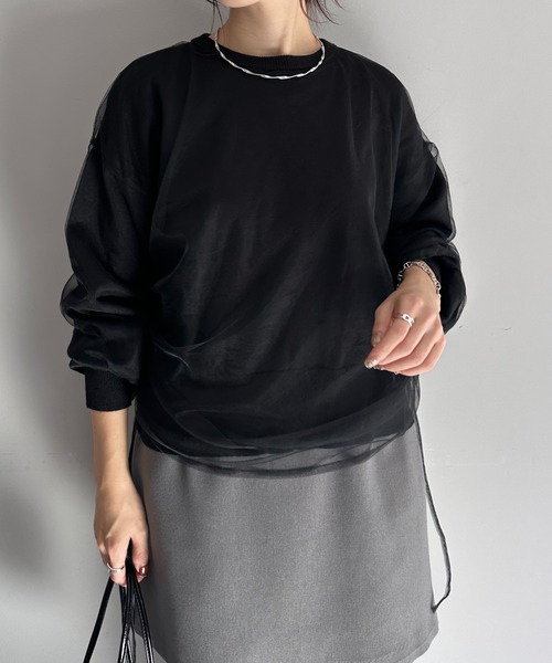 COLLAGE GALLARDAGALANTE(コラージュガリャルダガランテ)の「チュールドロストコンビニット/WEB限定(ニット/セーター・レディース・アイボリー/ブラック・FREE)」の12枚目の写真