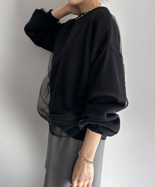 COLLAGE GALLARDAGALANTE(コラージュガリャルダガランテ)の「チュールドロストコンビニット/WEB限定(ニット/セーター・レディース・アイボリー/ブラック・FREE)」の13枚目の写真