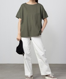 NAVY サラリ冷感 制菌加工 オーバーサイズ裾スリットTシャツ