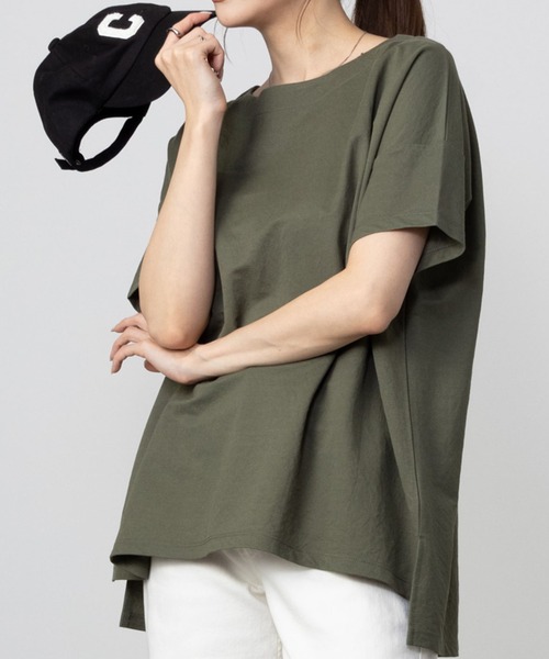 NAVY(ネイビー)の「NAVY サラリ冷感 制菌加工 オーバーサイズ裾スリットTシャツ(Tシャツ/カットソー・レディース・オリーブ/ブラック/チャコールグレー/オフホワイト・M/L)」の20枚目の写真
