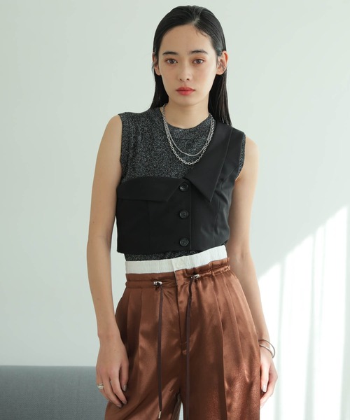 LADYMADE(レディメイド)の「アシンメトリーカラーワンショルビスチェ(ベスト・レディース・黄緑系/ブラック/その他1・FREE)」の2枚目の写真