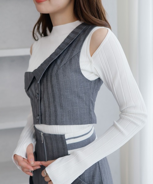 LADYMADE(レディメイド)の「アシンメトリーカラーワンショルビスチェ(ベスト・レディース・黄緑系/ブラック/その他1・FREE)」の4枚目の写真