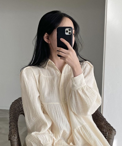 MAISON DE THERESE（メゾン ド テレーズ）の「バブルスリーブショート丈ワンピース（ワンピース・レディース・ブラック/ベージュ・S/M）」の3枚目の写真