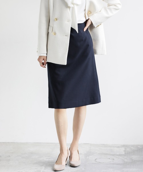 WHITE JOOLA（ホワイトジョーラ）の「オフィスもフォーマルも軽キレイスカート！【洗濯機で洗える！ストレッチ！シワになりにくい】杢調2WAY・Aラインスカート（スーツスカート・レディース・オフホワイト/ネイビー/ライトベージュ・S/M/L）」の3枚目の写真