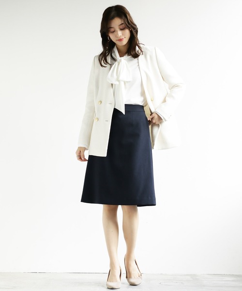 WHITE JOOLA（ホワイトジョーラ）の「オフィスもフォーマルも軽キレイスカート！【洗濯機で洗える！ストレッチ！シワになりにくい】杢調2WAY・Aラインスカート（スーツスカート・レディース・オフホワイト/ネイビー/ライトベージュ・S/M/L）」の11枚目の写真