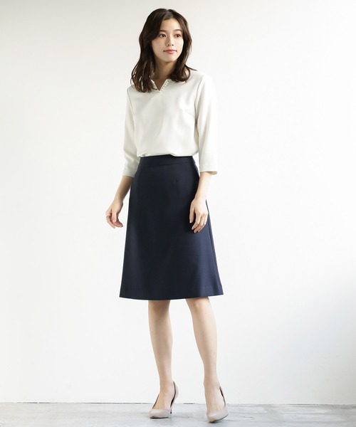 WHITE JOOLA（ホワイトジョーラ）の「オフィスもフォーマルも軽キレイスカート！【洗濯機で洗える！ストレッチ！シワになりにくい】杢調2WAY・Aラインスカート（スーツスカート・レディース・オフホワイト/ネイビー/ライトベージュ・S/M/L）」の21枚目の写真