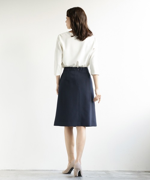 WHITE JOOLA（ホワイトジョーラ）の「オフィスもフォーマルも軽キレイスカート！【洗濯機で洗える！ストレッチ！シワになりにくい】杢調2WAY・Aラインスカート（スーツスカート・レディース・オフホワイト/ネイビー/ライトベージュ・S/M/L）」の5枚目の写真