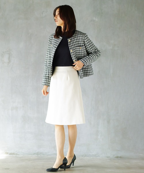 WHITE JOOLA（ホワイトジョーラ）の「オフィスもフォーマルも軽キレイスカート！【洗濯機で洗える！ストレッチ！シワになりにくい】杢調2WAY・Aラインスカート（スーツスカート・レディース・オフホワイト/ネイビー/ライトベージュ・S/M/L）」の10枚目の写真