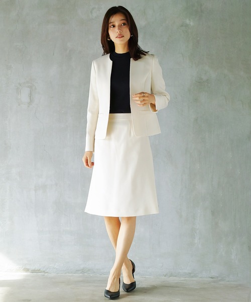 WHITE JOOLA（ホワイトジョーラ）の「オフィスもフォーマルも軽キレイスカート！【洗濯機で洗える！ストレッチ！シワになりにくい】杢調2WAY・Aラインスカート（スーツスカート・レディース・オフホワイト/ネイビー/ライトベージュ・S/M/L）」の8枚目の写真