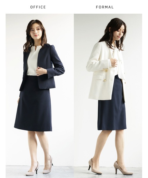 WHITE JOOLA（ホワイトジョーラ）の「オフィスもフォーマルも軽キレイスカート！【洗濯機で洗える！ストレッチ！シワになりにくい】杢調2WAY・Aラインスカート（スーツスカート・レディース・オフホワイト/ネイビー/ライトベージュ・S/M/L）」の4枚目の写真