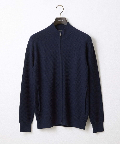 MICHEL KLEIN HOMME   （ミッシェルクランオム）の「矢羽ニットZIPアップカーディガン（カーディガン/ボレロ・メンズ・ネイビー/オフホワイト・MEDIUM/LARGE/X-LARGE）」の2枚目の写真