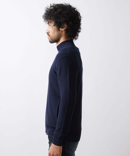 MICHEL KLEIN HOMME   （ミッシェルクランオム）の「矢羽ニットZIPアップカーディガン（カーディガン/ボレロ・メンズ・ネイビー/オフホワイト・MEDIUM/LARGE/X-LARGE）」の6枚目の写真