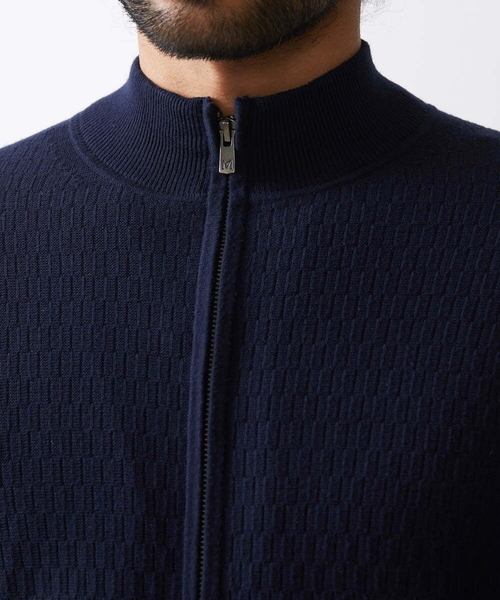 MICHEL KLEIN HOMME   （ミッシェルクランオム）の「矢羽ニットZIPアップカーディガン（カーディガン/ボレロ・メンズ・ネイビー/オフホワイト・MEDIUM/LARGE/X-LARGE）」の8枚目の写真