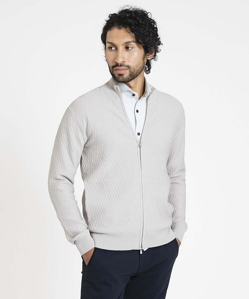 MICHEL KLEIN HOMME   （ミッシェルクランオム）の「矢羽ニットZIPアップカーディガン（カーディガン/ボレロ・メンズ・ネイビー/オフホワイト・MEDIUM/LARGE/X-LARGE）」の15枚目の写真