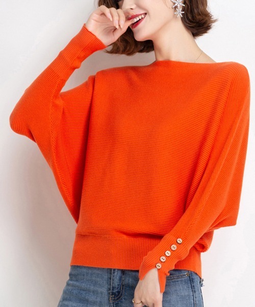 Miniministore(ミニミニストア)の「ボートネックドルマンニットトップス 上品(ニット/セーター・レディース・ブラック/ネイビー/ベージュ/オレンジ/ピンク/レッド/フューシャピンク・FREE)」の7枚目の写真