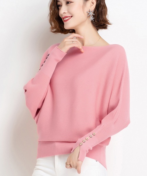 Miniministore(ミニミニストア)の「ボートネックドルマンニットトップス 上品(ニット/セーター・レディース・ブラック/ネイビー/ベージュ/オレンジ/ピンク/レッド/フューシャピンク・FREE)」の8枚目の写真