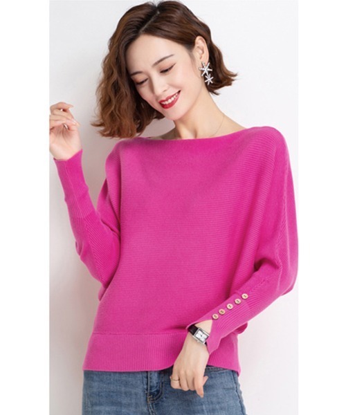 Miniministore(ミニミニストア)の「ボートネックドルマンニットトップス 上品(ニット/セーター・レディース・ブラック/ネイビー/ベージュ/オレンジ/ピンク/レッド/フューシャピンク・FREE)」の13枚目の写真