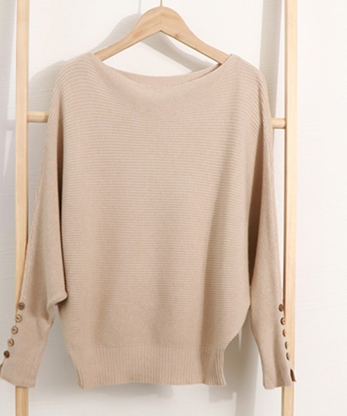 Miniministore(ミニミニストア)の「ボートネックドルマンニットトップス 上品(ニット/セーター・レディース・ブラック/ネイビー/ベージュ/オレンジ/ピンク/レッド/フューシャピンク・FREE)」の18枚目の写真