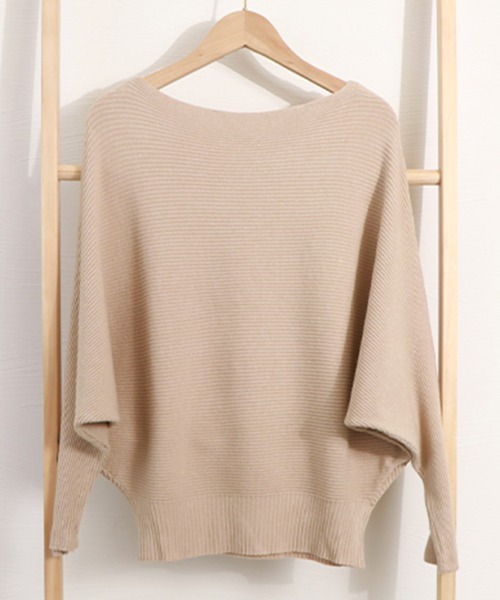 Miniministore(ミニミニストア)の「ボートネックドルマンニットトップス 上品(ニット/セーター・レディース・ブラック/ネイビー/ベージュ/オレンジ/ピンク/レッド/フューシャピンク・FREE)」の19枚目の写真
