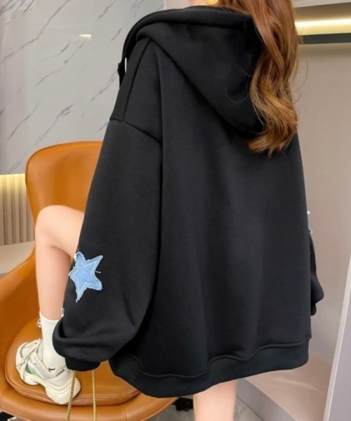 VIBGYOR（ヴィブジョー）の「スターパッチワークパーカー(BQ)（パーカー・レディース・グレー/ブラック・FREE）」の4枚目の写真