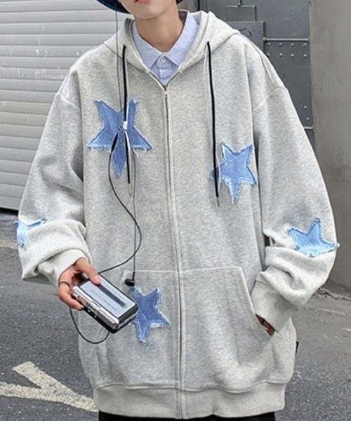 VIBGYOR（ヴィブジョー）の「スターパッチワークパーカー(BQ)（パーカー・レディース・グレー/ブラック・FREE）」の5枚目の写真