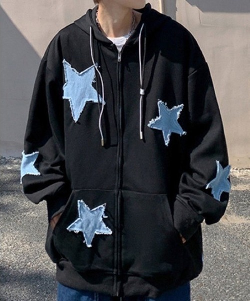 VIBGYOR（ヴィブジョー）の「スターパッチワークパーカー(BQ)（パーカー・レディース・グレー/ブラック・FREE）」の6枚目の写真