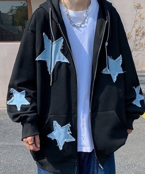 VIBGYOR（ヴィブジョー）の「スターパッチワークパーカー(BQ)（パーカー・レディース・グレー/ブラック・FREE）」の7枚目の写真