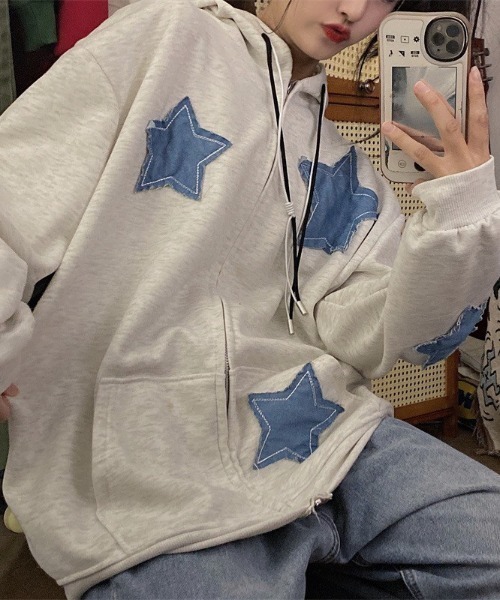 VIBGYOR（ヴィブジョー）の「スターパッチワークパーカー(BQ)（パーカー・レディース・グレー/ブラック・FREE）」の9枚目の写真