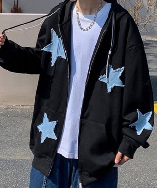 VIBGYOR（ヴィブジョー）の「スターパッチワークパーカー(BQ)（パーカー・レディース・グレー/ブラック・FREE）」の10枚目の写真