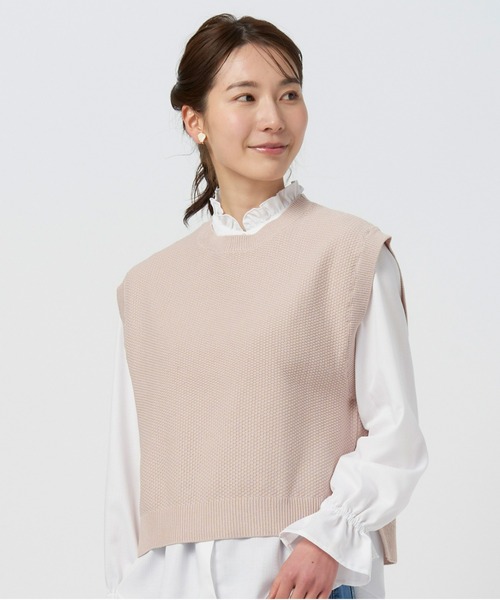 Pitta Re:)（ピッタリ）の「クルーネックニットベスト（ベスト・レディース・ピンクベージュ/ライム・M/L/LL）」の2枚目の写真