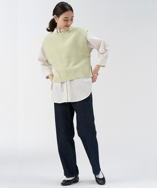 Pitta Re:)（ピッタリ）の「クルーネックニットベスト（ベスト・レディース・ピンクベージュ/ライム・M/L/LL）」の3枚目の写真